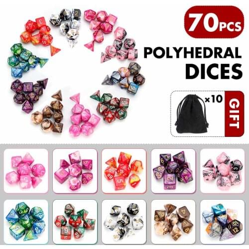 70 Pcs Wholesale For RPG Game Dice Colorful Multicolor Dice Mixed White D4 D6 D8 D10 D12 D20 Board Game Dice Set