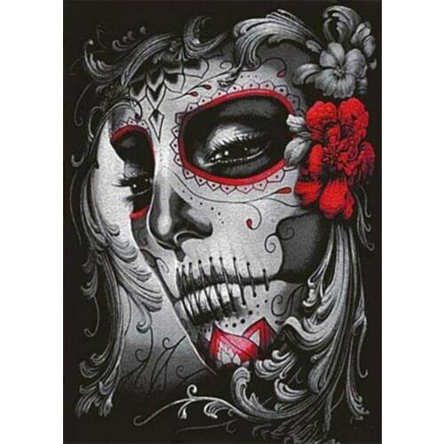 Diamond Painting Skull Red Rose full Round diamond embroidery Abstract portrait wall Art Home Decor Living Room A1386