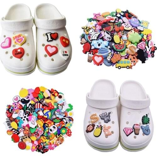 100Pcs PVC Different Shoe Charms Mixed Colour Button Braclet Wristband Decoration DIY Toys Birthday Gift for Kid