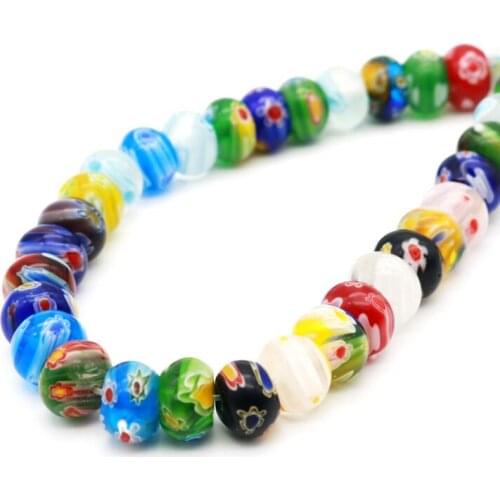 Hot 10x6mm Multi Colors Flat Round Beads 55pcs/lot Thousands Flower Lampwork Beads Favor Fashion Jewelry Earrings Making Charms