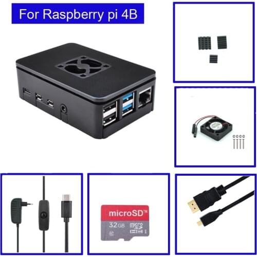 Raspberry Pi 4 Model B ABS Case with Fan + Heatsink +32GB SD Card+ 5V 3A power+ for Raspberry Pi 4B