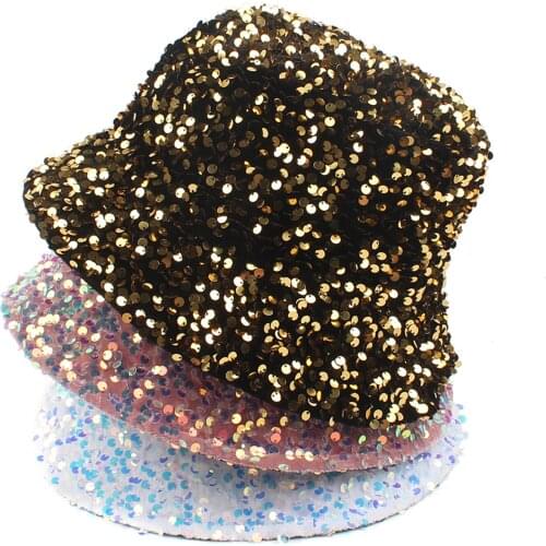 Women Bucket Hat Sparkling Sequin Wide Brim Design Sunshade Street Party Ball Fancy Dress Trendy Cap Hip Hop Gorros Boonie Hat