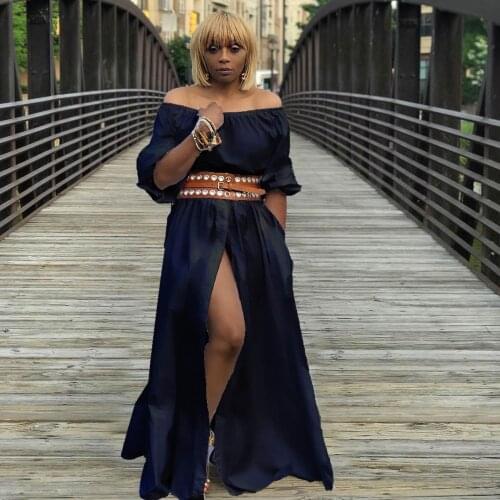 European and American Nightclub Sexy Horizontal Neck Plain Summer White Dress (Waistband) plus size dress dress women