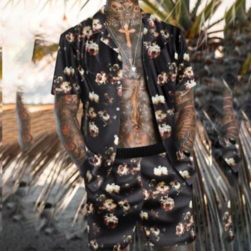 Summer Men Hawaiian Sets Printing Short Sleeve Button Shirt + Beach Shorts Streetwear Casual Mens Suit 2 Pieces Jogging Suit Men