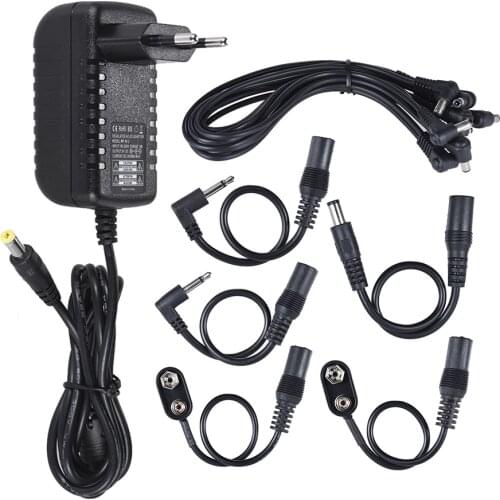Guitar Pedal Power Supply Adapter 9V DC 2A for Guitar Effect Pedal 8 Way Daisy Chain Splitter Lead Chord Cable 3.5mm Convector