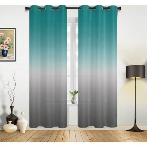 Cyan Turquoise Gray Gradient Window Curtains kids bedroom decor Curtain Home Decor Kitchen Decor Curtain Panels