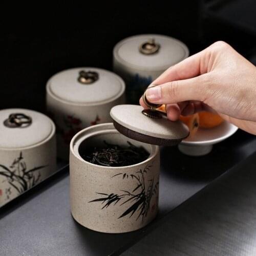 Stoneware Tea Caddy Ceramic Porcelain Teaware Tea Moisture-proof Sealed Cork Cloth Cover Storage Jar Candy Kitchen Storage Box