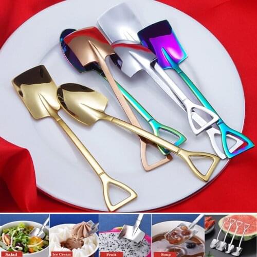 2PCS Coffee Spoon Cutlery Set Stainless Steel Retro Iron Shovel Ice Cream Spoon Scoop Creative Spoon tea-spoon Fashion Tableware