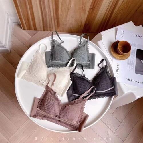 Soft Cotton Triangle Cups Bra Set Gathered Without Steel Ring Push Up Lingerie Set Girl Sweet And Comfortable Bow Sexy Underwear