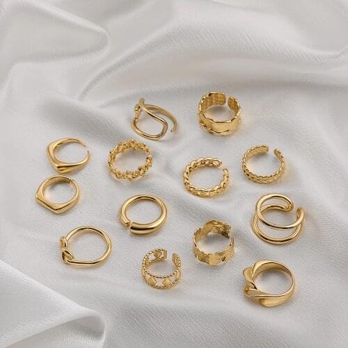 Minimalist Irregular Circle Wide Open Ring Gold Color Twisted Geometric Link Chain Finger Rings for Women Punk Jewelry Gifts