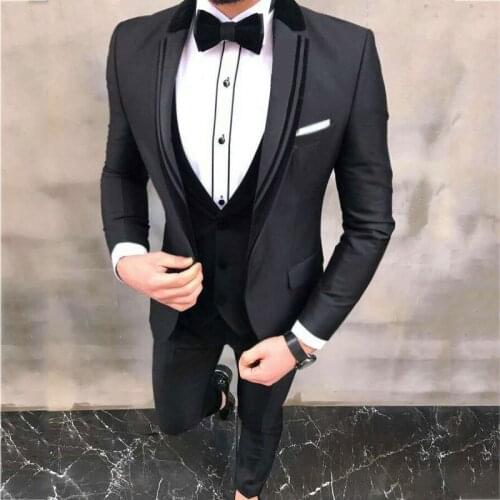 New Style Men Suits Black Groom Tuxedos Notch Lapel Groomsmen Wedding Bridegroom 3 Pieces ( Jacket+Pants+Vest+Tie ) D178