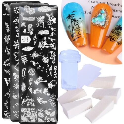 Flower Daisy Facial Nail Art Templates Stamping Plate Design Flower Animal Glass Temperature Lace Stamp Templates Plates Set
