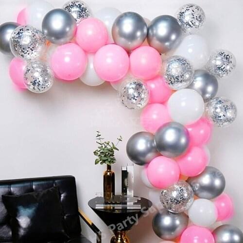 102pcs/lot pink white Metallic silver Balloon Arch Kit Wedding Birthday Party 12inch Confetti Balloons Garland babyDecor Balaos