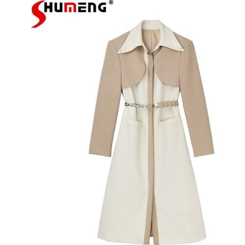 2021 New Early Autumn Ladies High End Casual Long Trench Coat Women Fashion Retro Hong Kong Style Mid-Length Elegant Windbreaker