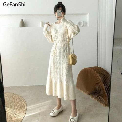 2012 New Fashion Autumn Winter Women Dresses Casual Long Sleeves Thick Knitting Dress Elegant Loose Office Lady Mid-Calf Dress