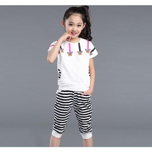 2021 Summer New Children Girl Clothing Set Cotton Kids Clothes Casual Fashion Short Sleeve T-shirt + Pants