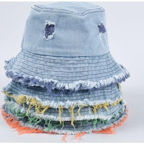 New Simple Fashion Women And Men Summer Denim Cowboy Bucket Hat Patch Fisherman Bucket Cap Outdoor Travel Sunscreen BUcket Hat
