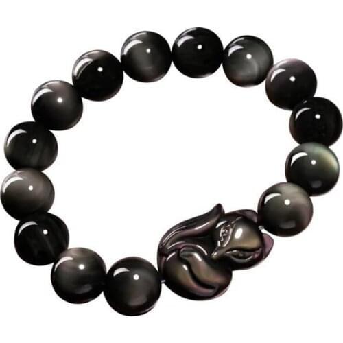 Rainbow eyed obsidian bracelet male gold obsidian bracelet female green eyed fox single circle couple crystal jewelry