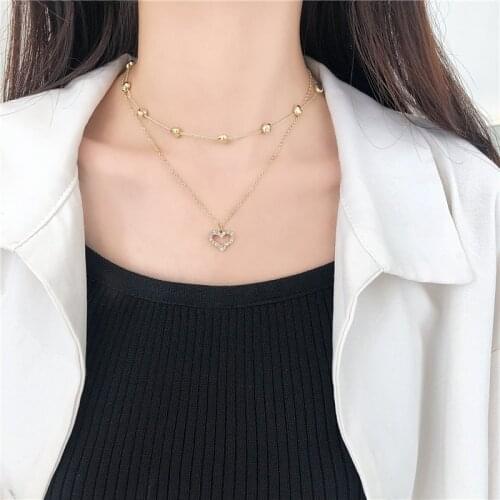 Huge Bud Double layer Heart Necklace Shining Bling AAA Zircon Women Clavicle Chain Elegant Charm Choker Wedding Pendant Jewelry