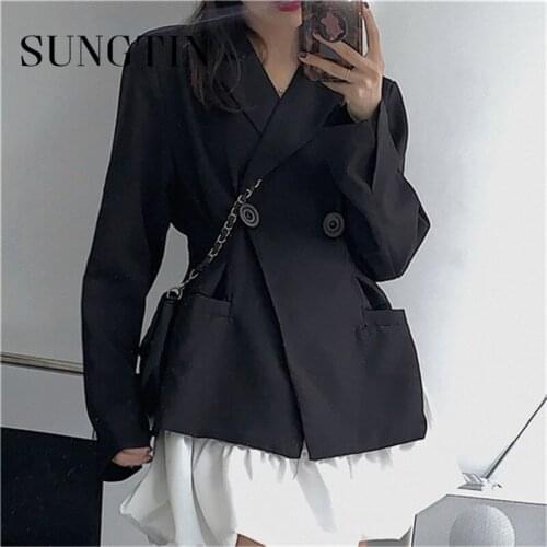 Sungtin New Single Button Spring Women Blazers Coat Korean Causal Solid Suit Jacket Long Sleeve Notched Collar Blazer Feminimos