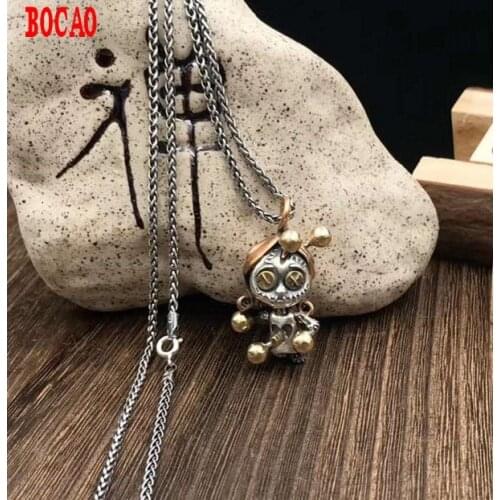 Real Thai S925 sterling silver voodoo sorcerer guardian doll pendant necklace hand-woven chain transfer to ensure safety