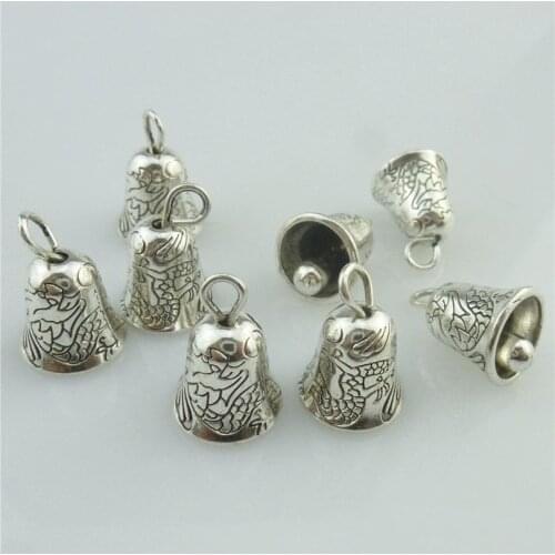 18756 10pcs Vintage Silver Dragon Carve Dangle Pendant 13mm Bell for Bracelet