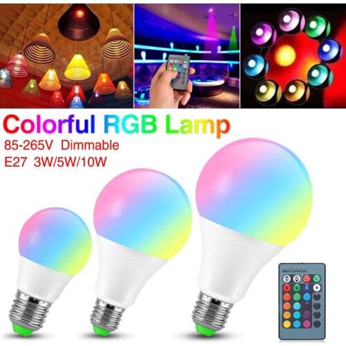 TSLEEN Dimmable LED RGB Lamp 85-265V E27 Bulb 16 Color RGBW Led Lamp Colorful Changing Bulb Led Lampada White Decor Home 3/5/10W
