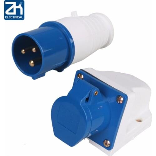 16 Amp 3 Pin Industrial Plug+socket 220-250v Weatherproof Ip44 2p