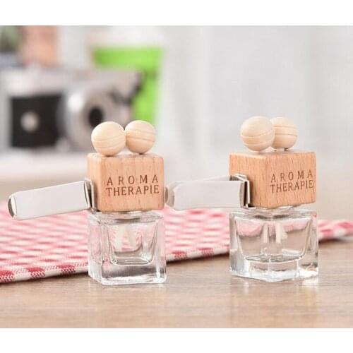6ML Transparent Glass Car Perfume Tuber Square Car Perfume Bottle with Wooden Cap LX1466