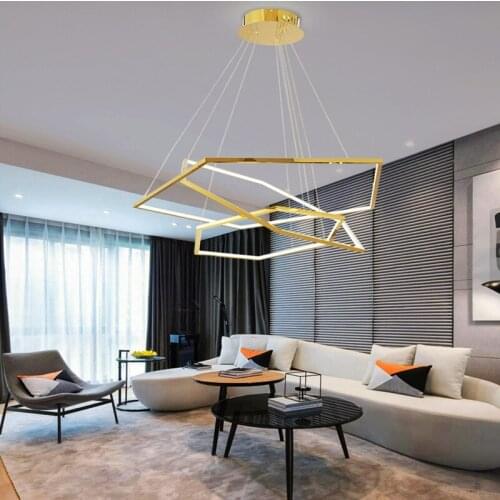 Luxury Gold Hexagon Rings Chandelier Lighting Modern Hanging Light Stainless Steel LED Pendant Lamp for Living Room Hotel