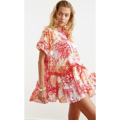 Trendyol Coral Pattern Beach Dress TBESS21EL2784