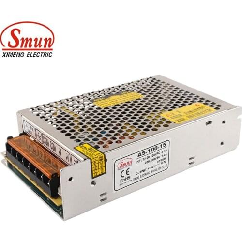 SMUN AS-100-15 110/220VAC to 15VDC 6.7A 100W SMPS Min Size Switching Power Supply