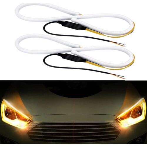 2Pcs/Lot Automotive LED Signal Light Cars DRL 30cm 45cm 60cm LED Daytime Running Lights LED White Turn Signal Yellow Guide Strip