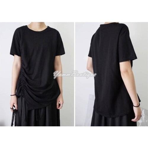 Dark Cotton Asymmetric Ruffle Top Hackers Draped Design Long Sleeve Tunic Dress / Knot Tie Waist Wrap