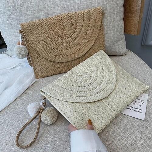 Vintage Handmade Straw Bag Women Crossbody Bag Beach Bags Designer 2021 Envelope Bag Girls Bag Small Bohemian Shoulder Bag Bolso