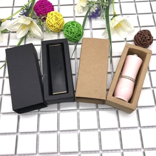 50pcs- 25*25*78mm Black Paper Drawer Box Kraft Lipstick Packaging Boxes for Essential Oil Perfume Sample Lipstick Gift Package