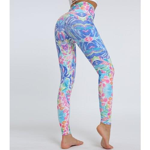 Women Digital Printing Colorful Capri Yoga Pants High Waist Tight Sports Leggings