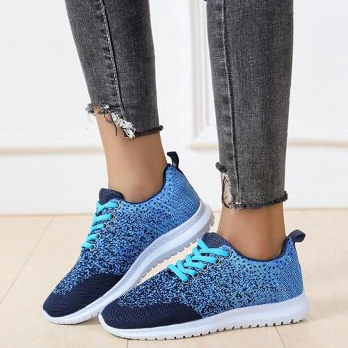 Rimocy Fashion Mix Color Platform Sneakers Women 2021 Autumn Lace Up Knitted Casual Shoes Woman Comfortable Flat Running Shoes