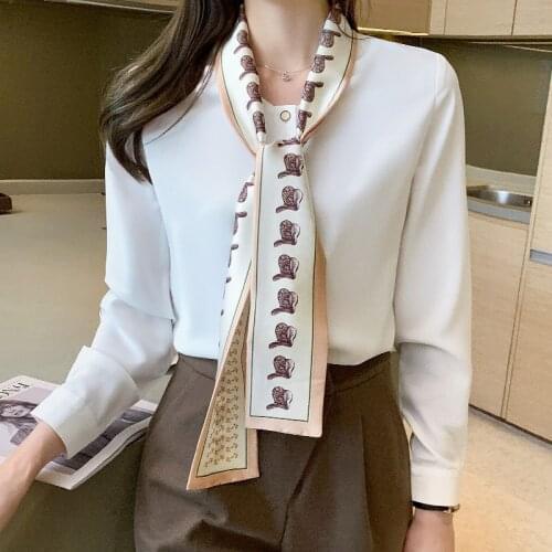 Womens Tops and Blouses Spring Autumn Bowknot Ribbon Chiffon Shirt Long Sleeve Solid Color Top Blusas