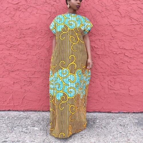 2021 Summer New Digital Printing Women Long Dresses Casual Sexy Deep V Backless Robe Loose Short Sleeve Dress African Clothing