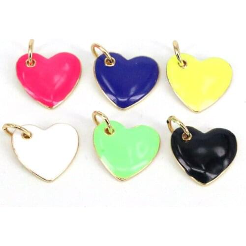 10Pcs Colorful Enamel Heart Charms, Heart Pendant, Jewelry Findings For Necklace Bracelet Earring Component