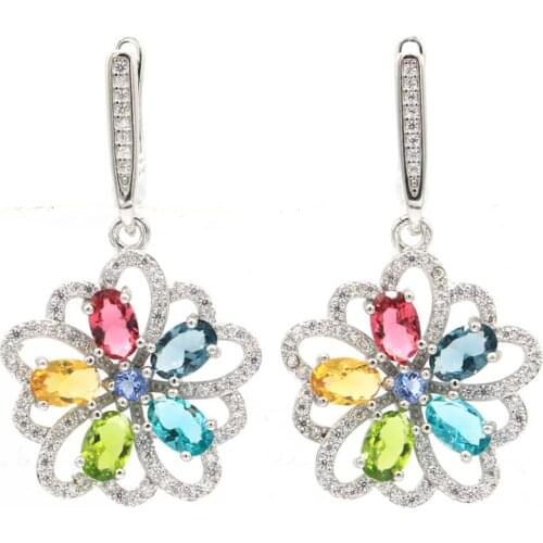 44x24mm 2021 Gorgeous Created Paris Blue Topaz CZ For Sister Fine Jewelry Silver Earrings Eye Catching