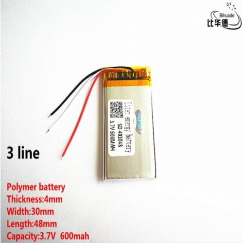 5pcs/lot 3 line Good Qulity 3.7V,600mAH,403048 Polymer lithium ion / Li-ion battery for TOY,POWER BANK,GPS,mp3,mp4