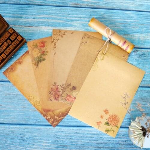 8pcs Vintage Kraft Envelope Letter Pad Flower Design Invitation Writing Paper Business Valentines Day Letterform Gift Paper
