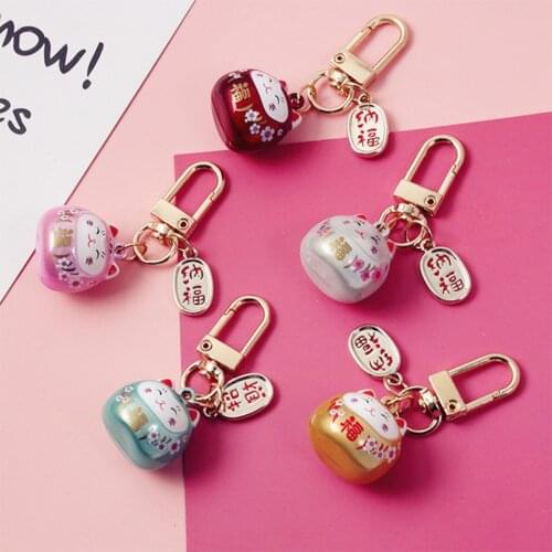 Japanese Cute Lucky Cat KeyChains Car Keys Bag Key Chains Decor Water Sound Bell Pendent Charm for Airpods for Samsung Buds Live