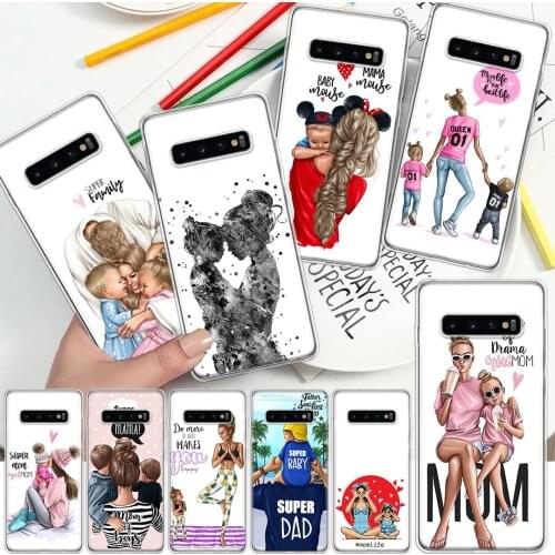 Black Brown Hair Baby Mom Girl Sup Dad Phone Case For Samsung Galaxy S10 S20 FE S9 S8 S7 Note 10 9 8 Plus Lite Edge J4 J6 + Soft