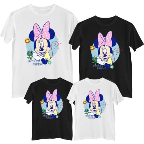 Disney Minnie Mouse T-shirt Summer Comfortable 100%cotton Fashion Woman T-shirts Girl clothing mother daughter matching clothes