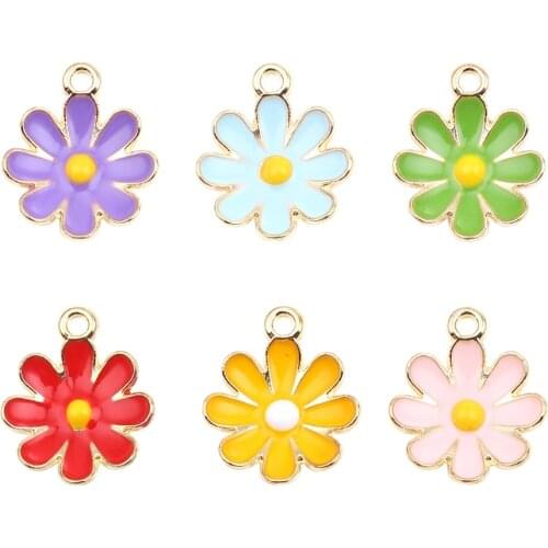 Doreen Box Zinc Based Alloy Charms Gold Color Sweet Daisy Flower Colorful Enamel DIY Making Earrings Jewelry 18mm x 15mm, 20 PCs