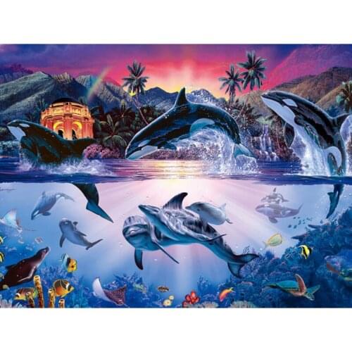 Full Square drill 5D DIY Diamond embroidery Jumping whales Diamond Painting Cross Stitch Rhinestone Mosaic decoration gift
