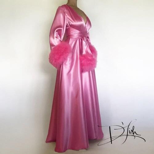 Pink Womens Robe & Gown Sets Lace Bathrobe Night Dress Sleepwear Womens Sleep Gowns Silk Satin Robe Femme Lingerie